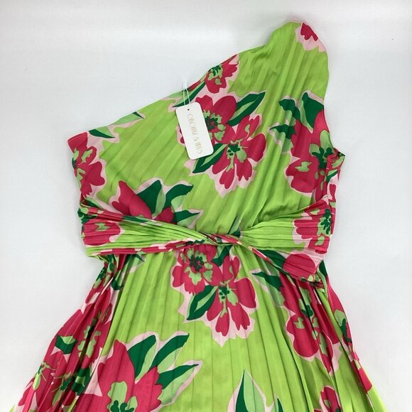 Gingham & Heels Womens One Shoulder Midi Dress Jacquard Romantic Floral Sz 16 - Picture 8 of 16